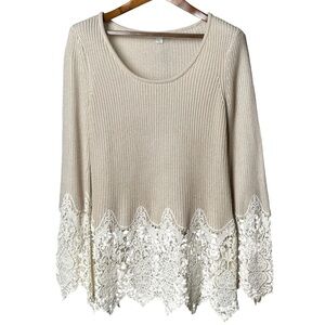 Boston Proper Size Small Knit Sweater Beige Lace Trim Flowy Bohemian